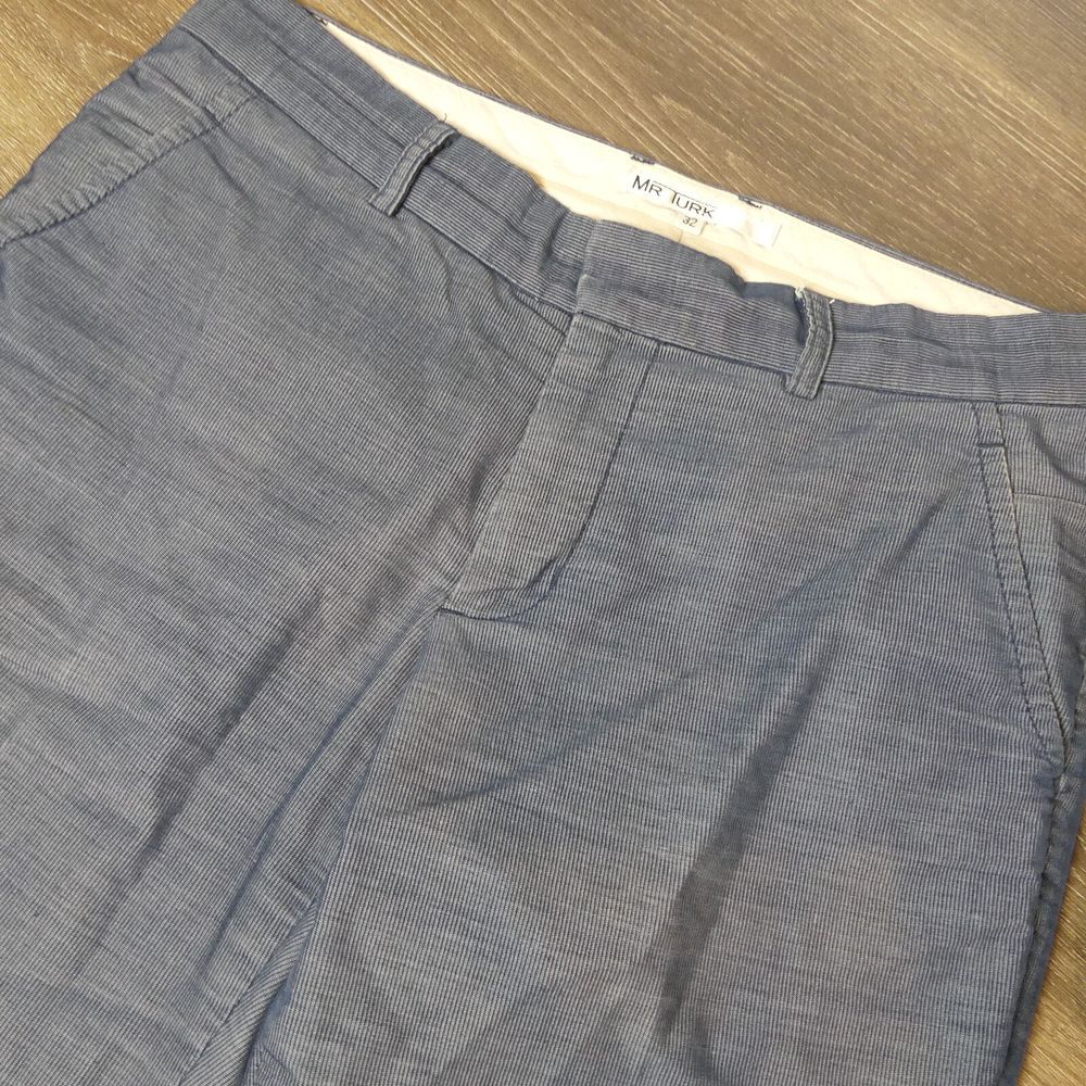 Mr‎ Turk Seersucker Lightweight Trouser Pants Flat Front Blue 34x31